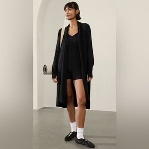 Athleta Cardigan Open Front Black Pranayama Longline Wrap Long Sleeve Size L